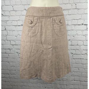 Elevenses Anthropologie Beige Linen Knee Length Cotton Pockets A Line Skirt 0